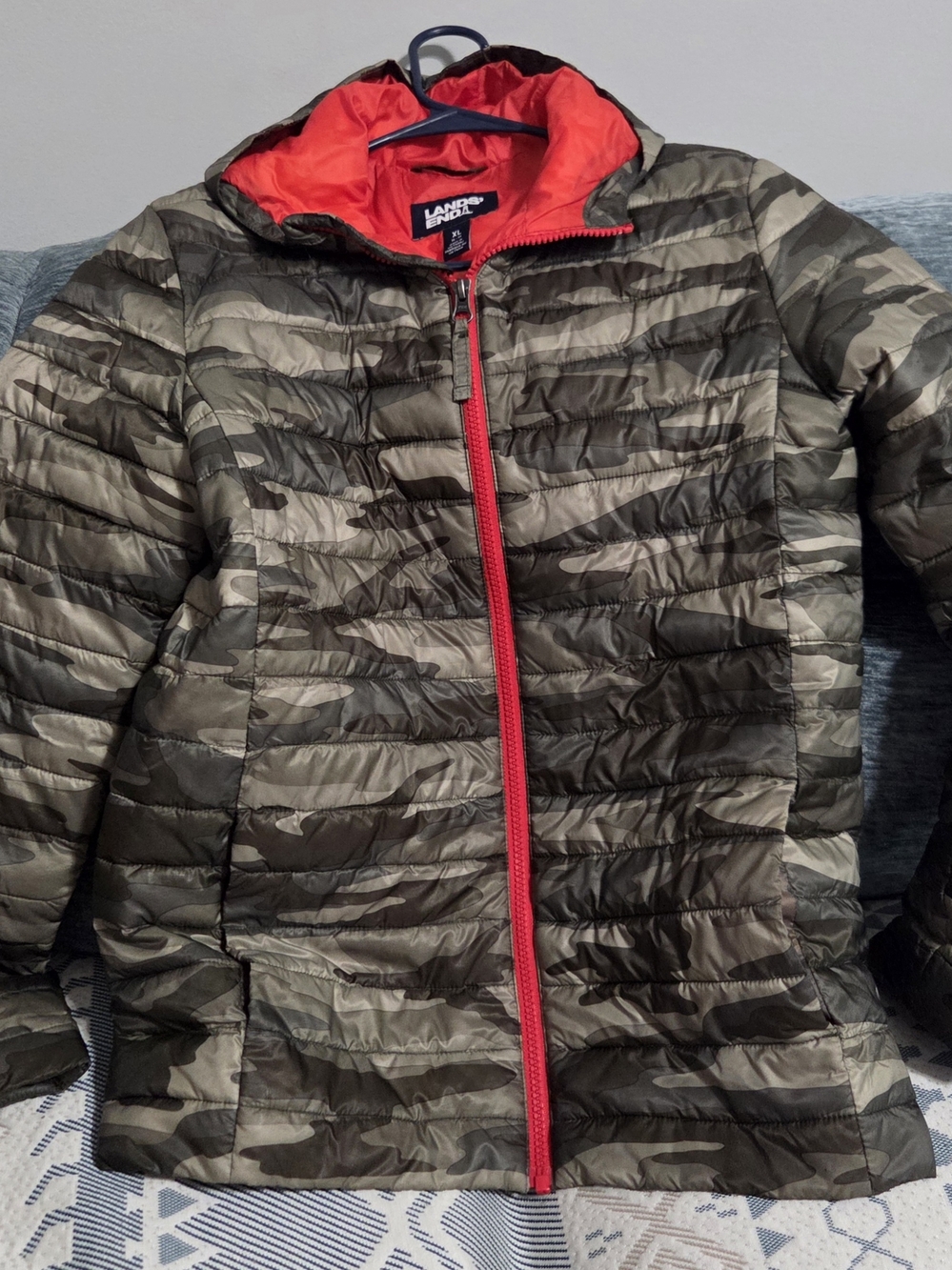 Lands' End - Big Boys Camo Puffer Jacket with Orange Trim (Size 14/16)